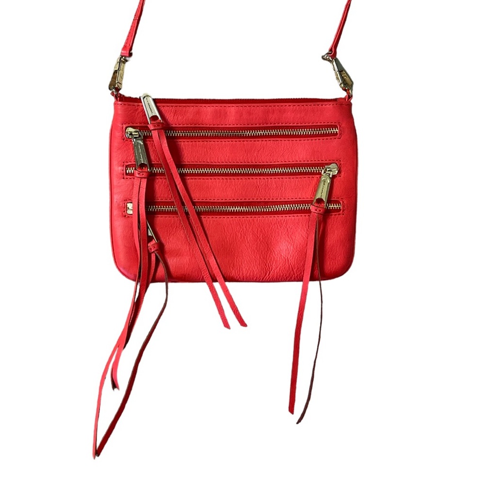 REBECCA MINKOFF CORAL LEATHER TRIPLE ZIPPER CROSSBODY SHOULDER BAG - Picture 10 of 12
